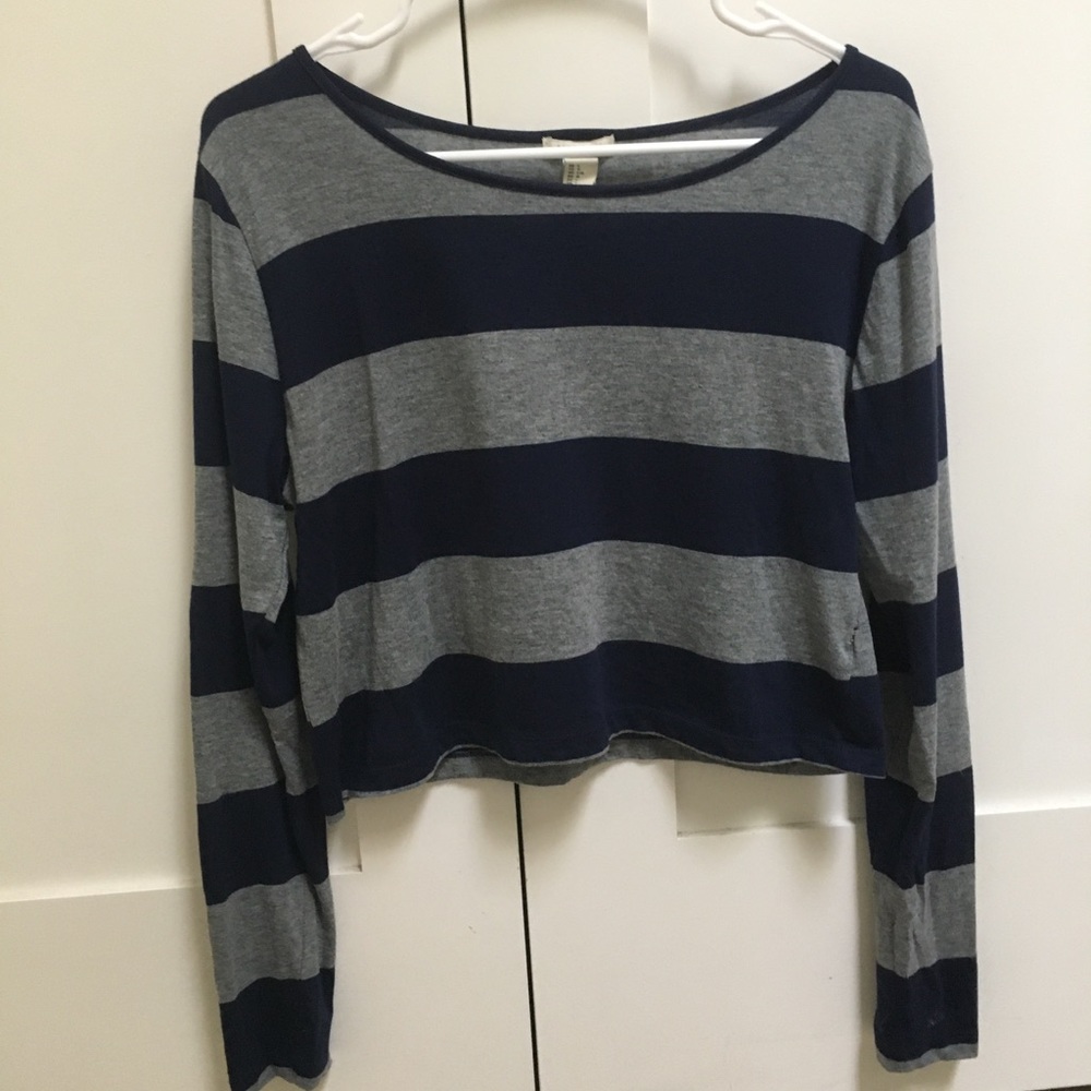 Forever 21 Grey and Blue Long Sleeve Crop Top